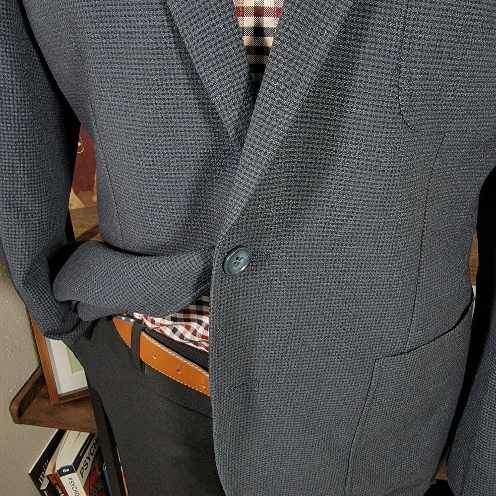Zanetti Mens Seersucker‎ Sport Coat Two Button Navy Checked Slim Size XL